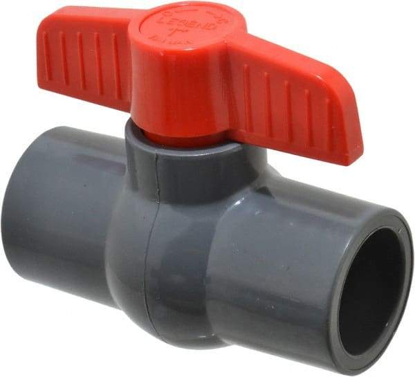 Legend Valve - 1" Pipe, Full Port, PVC Miniature Ball Valve - Inline - One Way Flow, Solvent x Solvent Ends, Tee Handle, 150 WOG - Benchmark Tooling