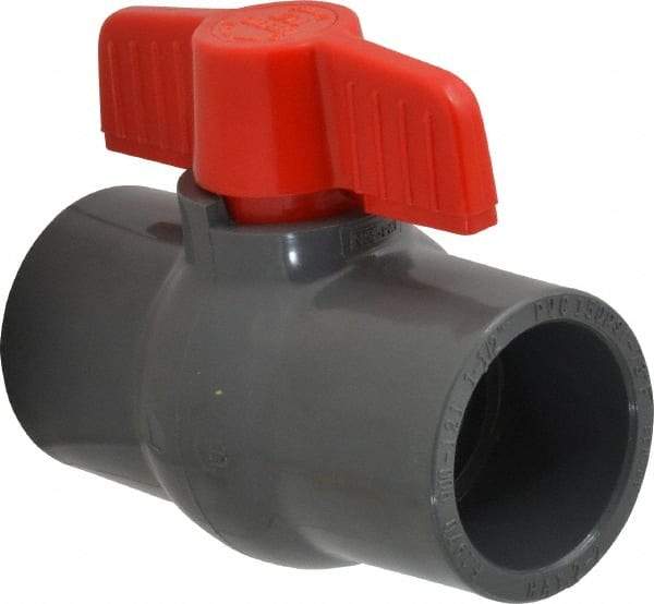 Legend Valve - 1-1/2" Pipe, Full Port, PVC Miniature Ball Valve - Inline - One Way Flow, Solvent x Solvent Ends, Tee Handle, 150 WOG - Benchmark Tooling