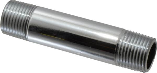 Merit Brass - 3-1/2" Long, 1/2" Pipe Threaded Brass Pipe Nipple - NPT Thread, Chrome Plated Red Brass - Benchmark Tooling