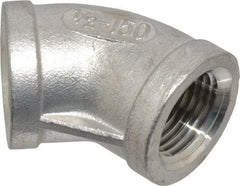 Merit Brass - 1/2" Grade 304 Stainless Steel Pipe 45° Elbow - FNPT x FNPT End Connections, 150 psi - Benchmark Tooling