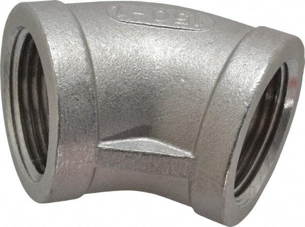 Merit Brass - 1" Grade 304 Stainless Steel Pipe 45° Elbow - FNPT x FNPT End Connections, 150 psi - Benchmark Tooling
