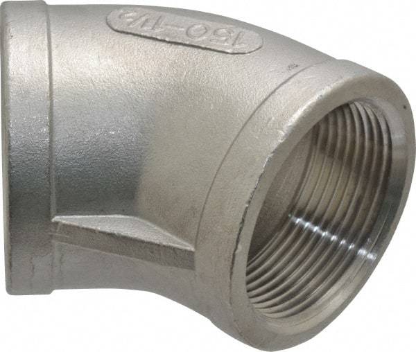 Merit Brass - 1-1/2" Grade 304 Stainless Steel Pipe 45° Elbow - FNPT x FNPT End Connections, 150 psi - Benchmark Tooling