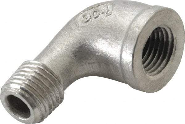 Merit Brass - 1/4" Grade 304 Stainless Steel Pipe 90° Street Elbow - FNPT x MNPT End Connections, 150 psi - Benchmark Tooling