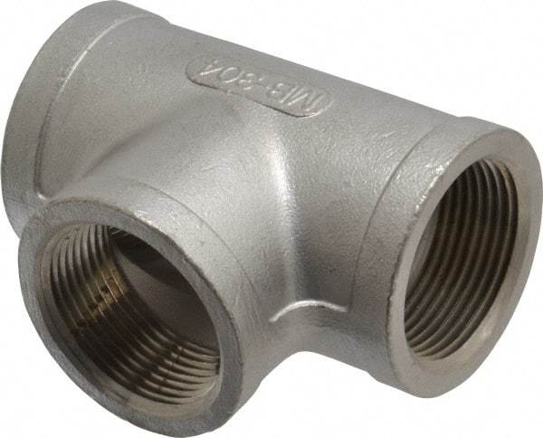 Merit Brass - 1-1/4" Grade 304 Stainless Steel Pipe Tee - FNPT x FNPT x FNPT End Connections, 150 psi - Benchmark Tooling