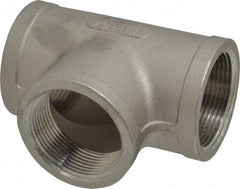 Merit Brass - 1-1/2" Grade 304 Stainless Steel Pipe Tee - FNPT x FNPT x FNPT End Connections, 150 psi - Benchmark Tooling