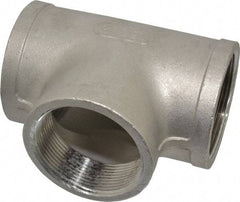 Merit Brass - 2" Grade 304 Stainless Steel Pipe Tee - FNPT x FNPT x FNPT End Connections, 150 psi - Benchmark Tooling