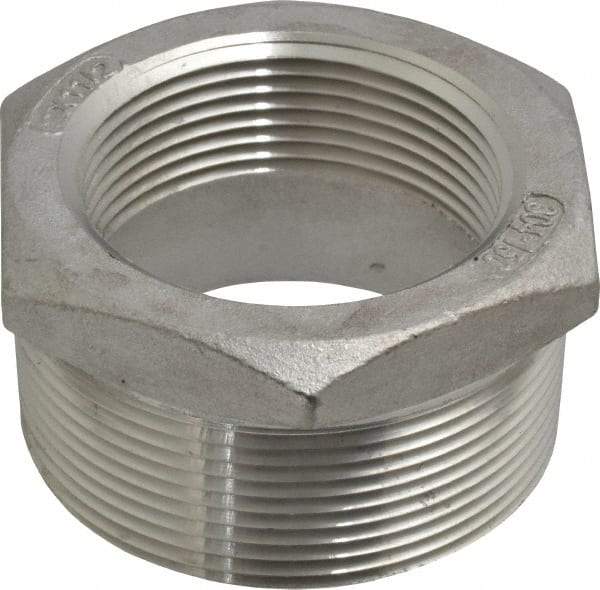 Value Collection - 2 x 1-1/2" Grade 304 Stainless Steel Pipe Hex Bushing - MNPT x FNPT End Connections, 150 psi - Benchmark Tooling