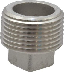 Merit Brass - 1" Grade 304 Stainless Steel Pipe Square Head Plug - MNPT End Connections, 150 psi - Benchmark Tooling