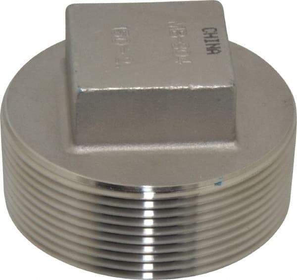 Merit Brass - 2" Grade 304 Stainless Steel Pipe Square Head Plug - MNPT End Connections, 150 psi - Benchmark Tooling