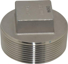 Merit Brass - 2" Grade 304 Stainless Steel Pipe Square Head Plug - MNPT End Connections, 150 psi - Benchmark Tooling