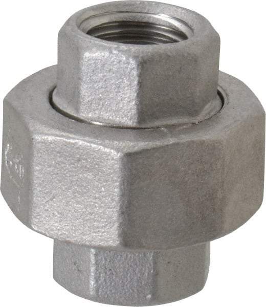 Merit Brass - 1/4" Grade 304 Stainless Steel Pipe Union - FNPT x FNPT End Connections, 150 psi - Benchmark Tooling