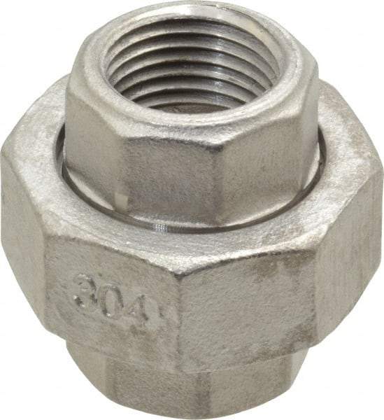 Merit Brass - 1/2" Grade 304 Stainless Steel Pipe Union - FNPT x FNPT End Connections, 150 psi - Benchmark Tooling