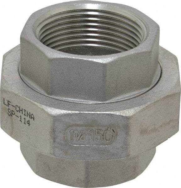 Merit Brass - 1-1/4" Grade 304 Stainless Steel Pipe Union - FNPT x FNPT End Connections, 150 psi - Benchmark Tooling