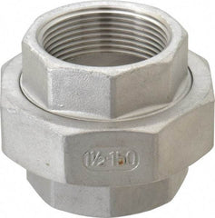 Merit Brass - 1-1/2" Grade 304 Stainless Steel Pipe Union - FNPT x FNPT End Connections, 150 psi - Benchmark Tooling