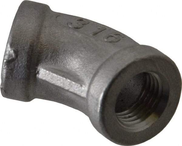 Merit Brass - 1/4" Grade 316 Stainless Steel Pipe 45° Elbow - FNPT x FNPT End Connections, 150 psi - Benchmark Tooling