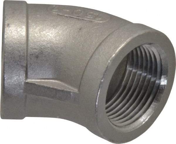 Merit Brass - 1" Grade 316 Stainless Steel Pipe 45° Elbow - FNPT x FNPT End Connections, 150 psi - Benchmark Tooling