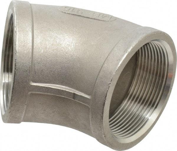 Merit Brass - 2" Grade 316 Stainless Steel Pipe 45° Elbow - FNPT x FNPT End Connections, 150 psi - Benchmark Tooling