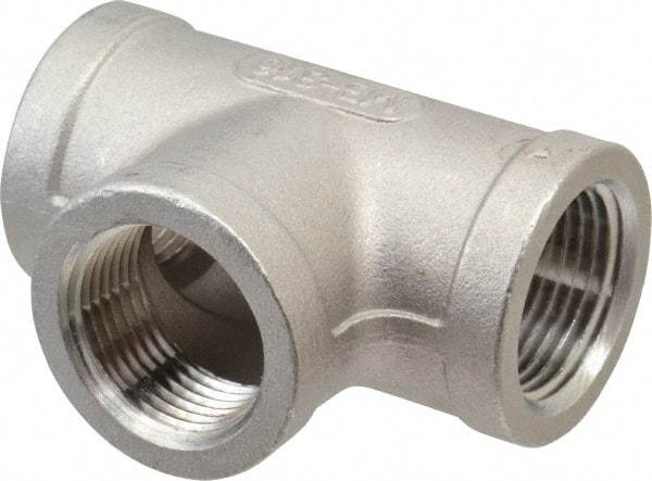 Merit Brass - 3/4" Grade 316 Stainless Steel Pipe Tee - FNPT x FNPT x FNPT End Connections, 150 psi - Benchmark Tooling
