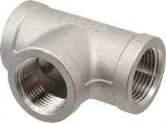 Merit Brass - 3/4" Grade 316 Stainless Steel Pipe Tee - FNPT x FNPT x FNPT End Connections, 150 psi - Benchmark Tooling