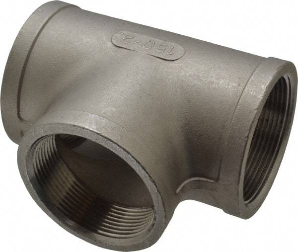 Merit Brass - 2" Grade 316 Stainless Steel Pipe Tee - FNPT x FNPT x FNPT End Connections, 150 psi - Benchmark Tooling