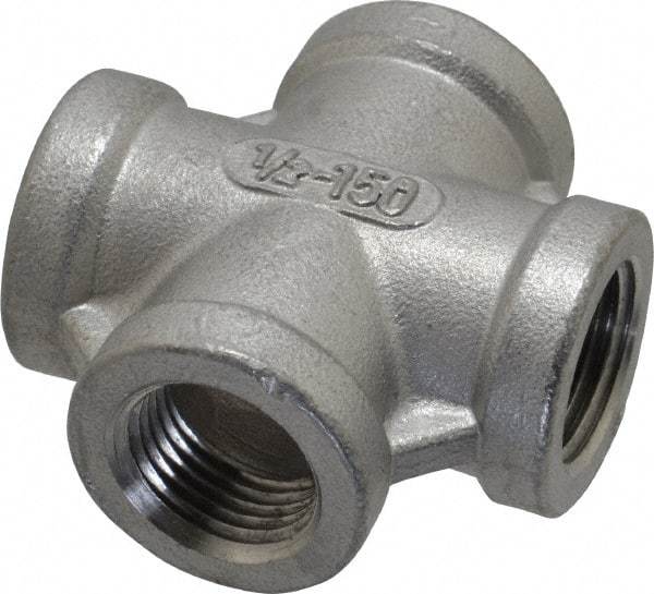 Merit Brass - 1/2" Grade 316 Stainless Steel Pipe Cross - FNPT End Connections, 150 psi - Benchmark Tooling