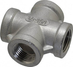 Merit Brass - 1/2" Grade 316 Stainless Steel Pipe Cross - FNPT End Connections, 150 psi - Benchmark Tooling