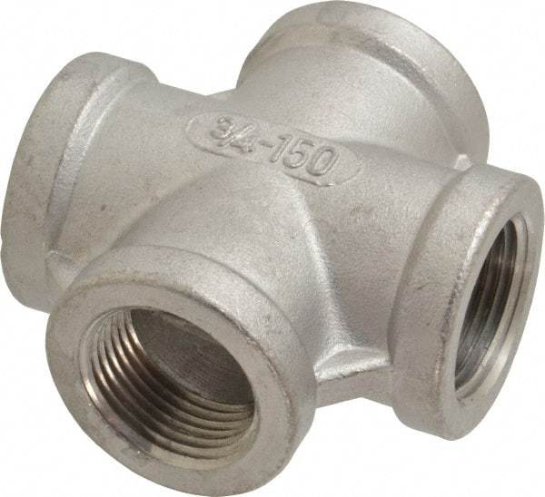 Merit Brass - 3/4" Grade 316 Stainless Steel Pipe Cross - FNPT End Connections, 150 psi - Benchmark Tooling