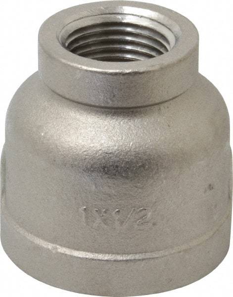 Merit Brass - 1 x 1/2" Grade 316 Stainless Steel Pipe Reducer Coupling - FNPT x FNPT End Connections, 150 psi - Benchmark Tooling