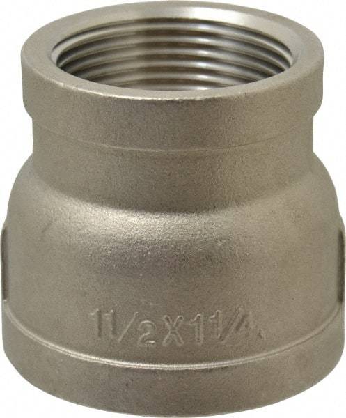 Merit Brass - 1-1/2 x 1-1/4" Grade 316 Stainless Steel Pipe Reducer Coupling - FNPT x FNPT End Connections, 150 psi - Benchmark Tooling