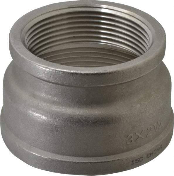 Merit Brass - 3 x 2-1/2" Grade 316 Stainless Steel Pipe Reducer Coupling - FNPT x FNPT End Connections, 150 psi - Benchmark Tooling