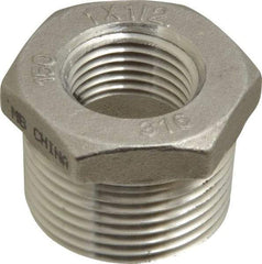 Merit Brass - 1 x 1/2" Grade 316 Stainless Steel Pipe Hex Bushing - MNPT x FNPT End Connections, 150 psi - Benchmark Tooling