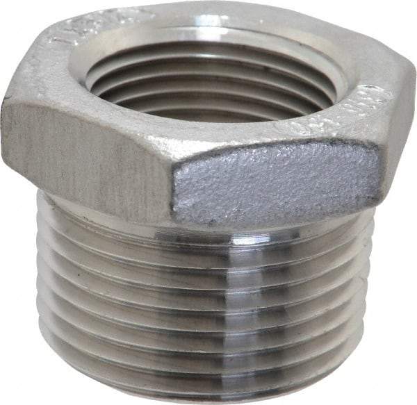 Merit Brass - 1 x 3/4" Grade 316 Stainless Steel Pipe Hex Bushing - MNPT x FNPT End Connections, 150 psi - Benchmark Tooling