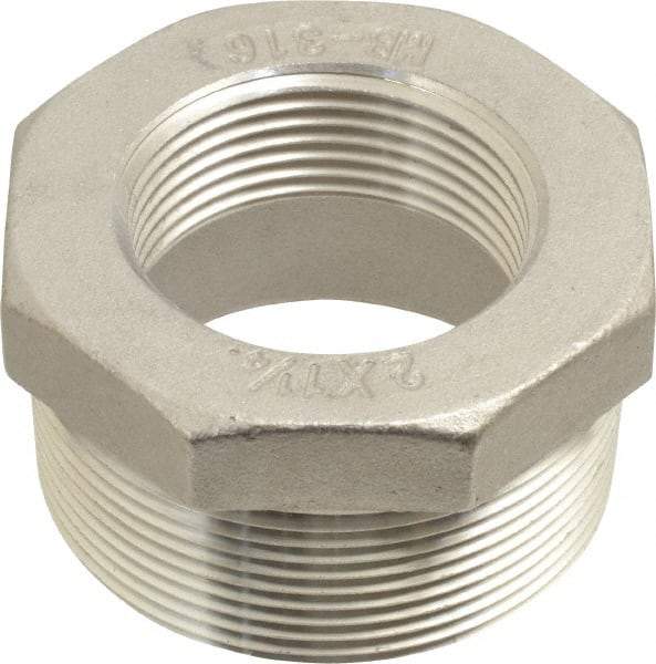 Merit Brass - 2 x 1-1/4" Grade 316 Stainless Steel Pipe Hex Bushing - MNPT x FNPT End Connections, 150 psi - Benchmark Tooling