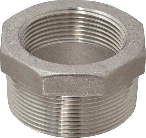 Merit Brass - 2 x 1-1/2" Grade 316 Stainless Steel Pipe Hex Bushing - MNPT x FNPT End Connections, 150 psi - Benchmark Tooling