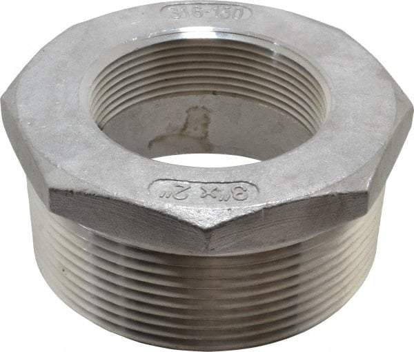 Merit Brass - 3 x 2" Grade 316 Stainless Steel Pipe Hex Bushing - MNPT x FNPT End Connections, 150 psi - Benchmark Tooling