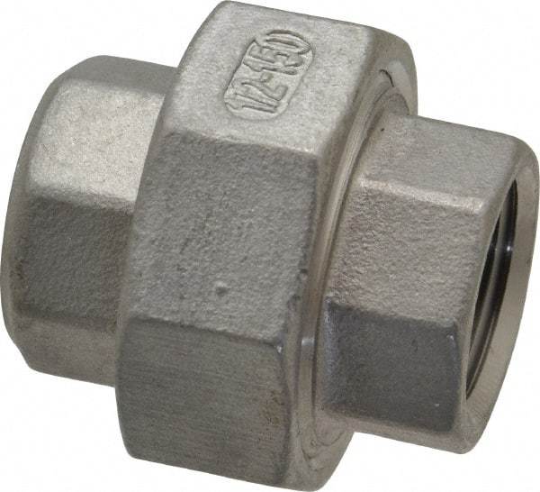 Merit Brass - 1/2" Grade 316 Stainless Steel Pipe Union - FNPT x FNPT End Connections, 150 psi - Benchmark Tooling