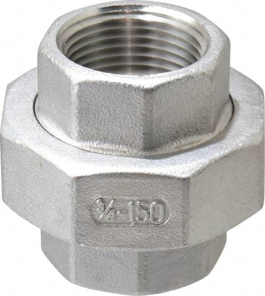 Merit Brass - 3/4" Grade 316 Stainless Steel Pipe Union - FNPT x FNPT End Connections, 150 psi - Benchmark Tooling