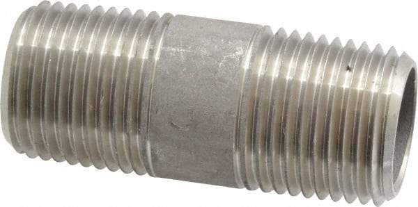 Merit Brass - Schedule 40, 1/2" Pipe x 2" Long, Grade 304/304L Stainless Steel Pipe Nipple - Welded & Threaded - Benchmark Tooling