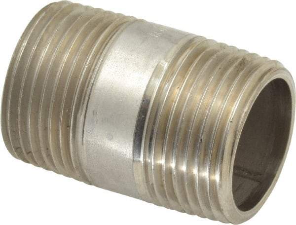 Merit Brass - Schedule 40, 3/4" Pipe x 1-1/2" Long, Grade 304/304L Stainless Steel Pipe Nipple - Welded & Threaded - Benchmark Tooling