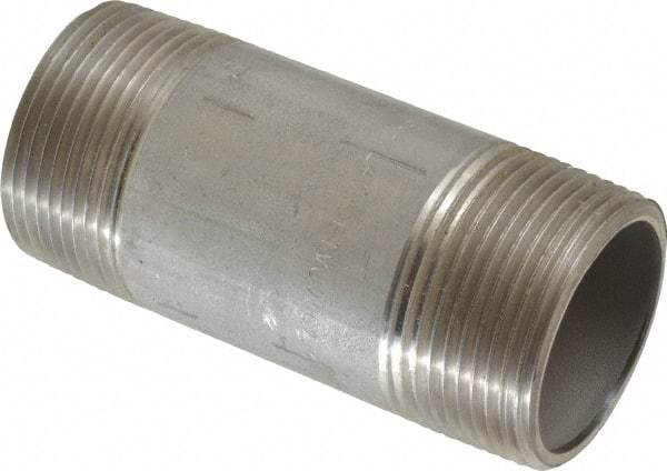 Merit Brass - Schedule 40, 1-1/4" Pipe x 3-1/2" Long, Grade 304/304L Stainless Steel Pipe Nipple - Welded & Threaded - Benchmark Tooling