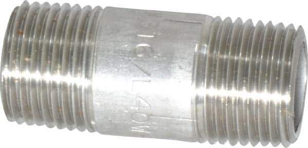 Merit Brass - Schedule 40, 3/8" Pipe x 1-1/2" Long, Grade 316/316L Stainless Steel Pipe Nipple - Welded & Threaded - Benchmark Tooling