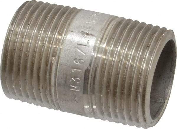 Merit Brass - Schedule 40, 3/4" Pipe x 1-1/2" Long, Grade 316/316L Stainless Steel Pipe Nipple - Welded & Threaded - Benchmark Tooling