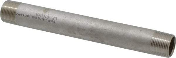 Merit Brass - Schedule 40, 3/4" Pipe x 8" Long, Grade 316/316L Stainless Steel Pipe Nipple - Welded & Threaded - Benchmark Tooling