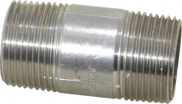 Merit Brass - Schedule 40, 1" Pipe x 2-1/2" Long, Grade 316/316L Stainless Steel Pipe Nipple - Welded & Threaded - Benchmark Tooling