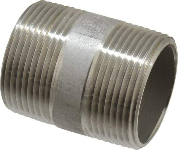 Merit Brass - Schedule 40, 1-1/4" Pipe x 2" Long, Grade 316/316L Stainless Steel Pipe Nipple - Welded & Threaded - Benchmark Tooling