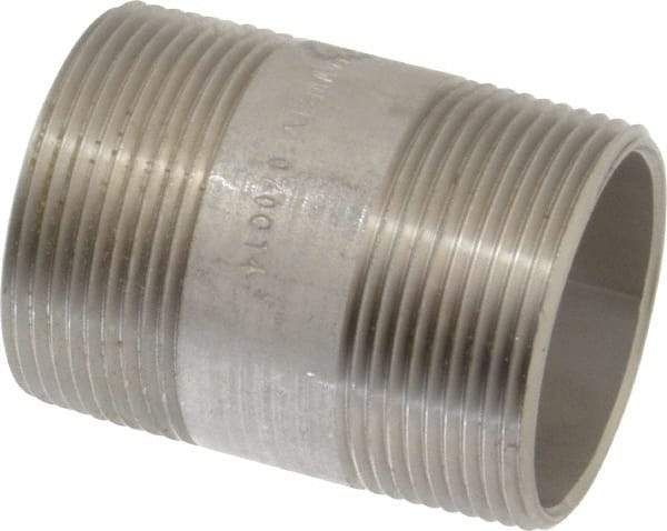 Merit Brass - Schedule 40, 1-1/2" Pipe x 2-1/2" Long, Grade 316/316L Stainless Steel Pipe Nipple - Welded & Threaded - Benchmark Tooling