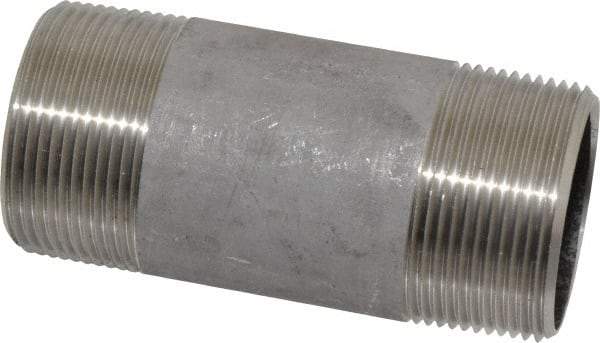 Merit Brass - Schedule 40, 1-1/2" Pipe x 4" Long, Grade 316/316L Stainless Steel Pipe Nipple - Welded & Threaded - Benchmark Tooling