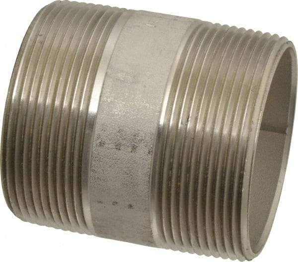 Merit Brass - Schedule 40, 2" Pipe x 2-1/2" Long, Grade 316/316L Stainless Steel Pipe Nipple - Welded & Threaded - Benchmark Tooling