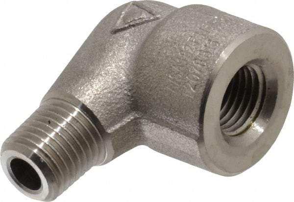 Merit Brass - 1/4" Grade 316/316L Stainless Steel Pipe 90° Street Elbow - FNPT x MNPT End Connections, 3,000 psi - Benchmark Tooling