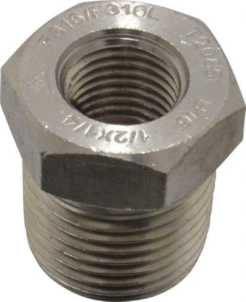 Merit Brass - 1/2" Grade 316/316L Stainless Steel Pipe Hex Bushing - MNPT x FNPT End Connections, 3,000 psi - Benchmark Tooling